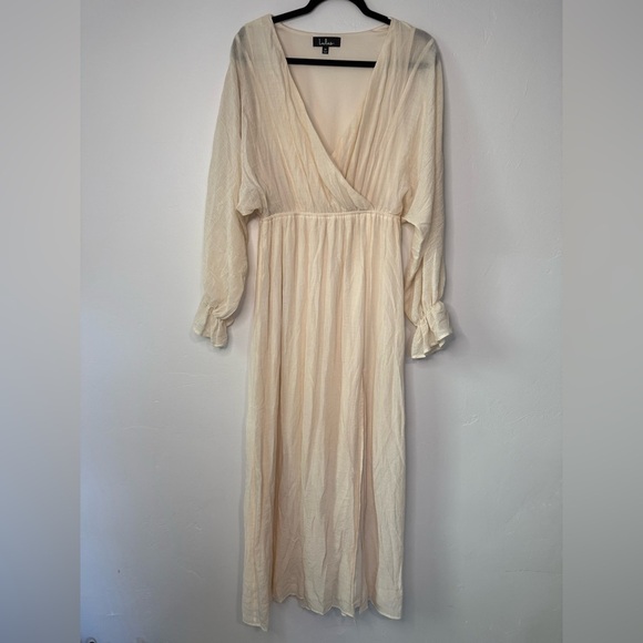 Lulus Heart's Whim Cream Surplice Long Sleeve Maxi Dress - Picture 3 of 8